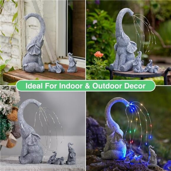 Garden Elephant Statue Outdoor - Elephant Gifts with Solar Watering Lights - Picture 6 of 8